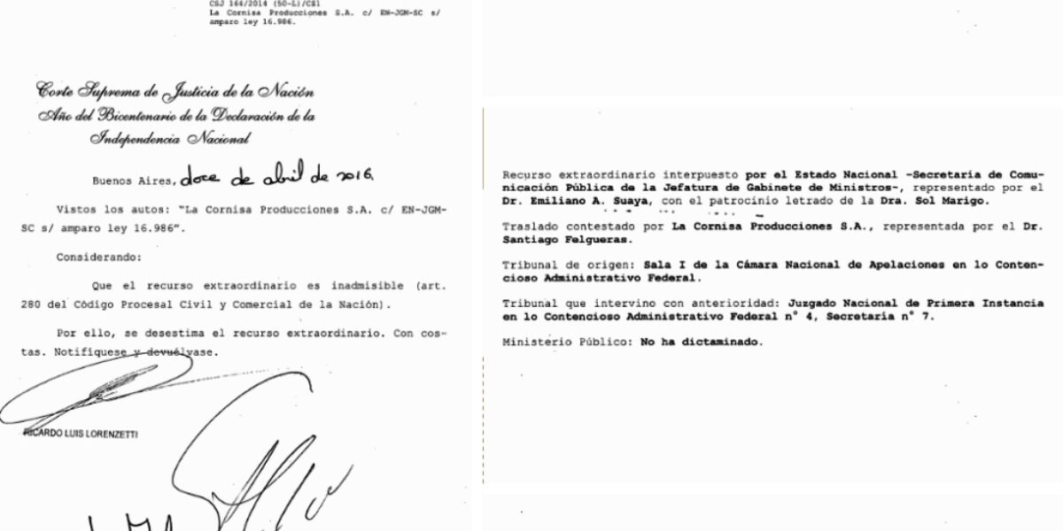 LA CORTE CONTRA LA CENSURA Y A FAVOR DE LA CORNISA